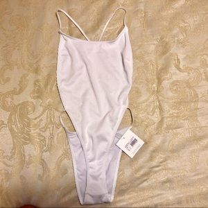 White ribbed one piece swimsuit